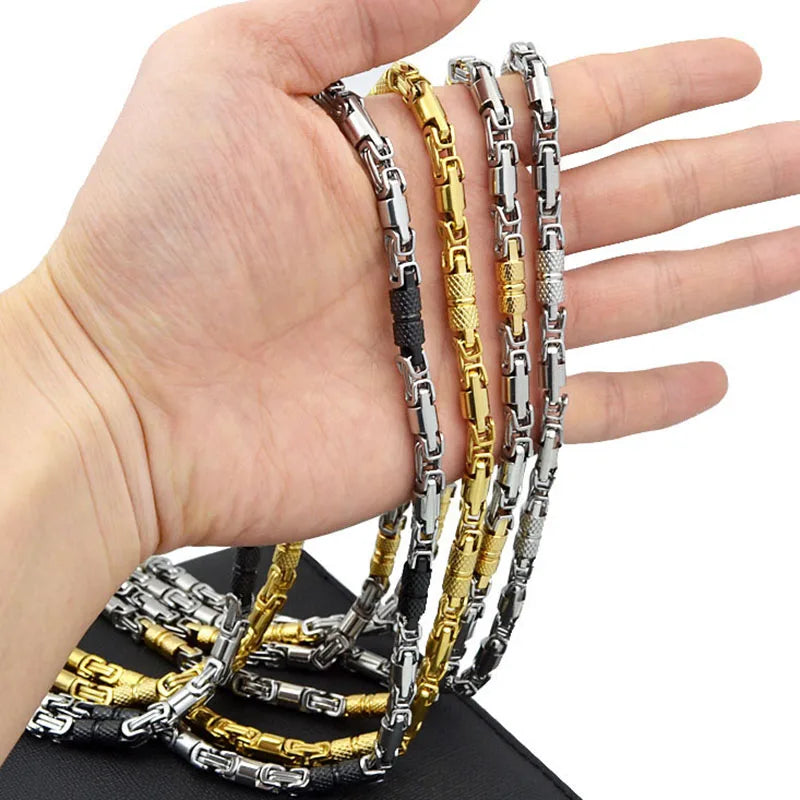 Qiaonitu 6mm Heavy 18K Gold Color Stainless Steel Byzantine Chain Necklace