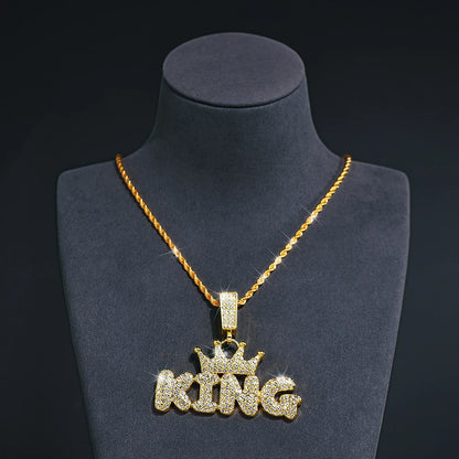 Crystal Iced Out Crown with KING Pendant Necklace For Men