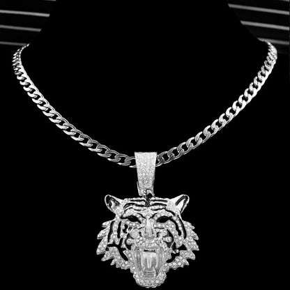 Tiger Pendant Stainless Steel Iced Out Necklace