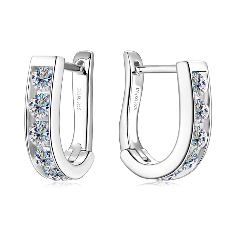 IOGOU Moissanite U-shaped Hoops 3mm VVS1 D Colour Earrings  In Gold & Silver