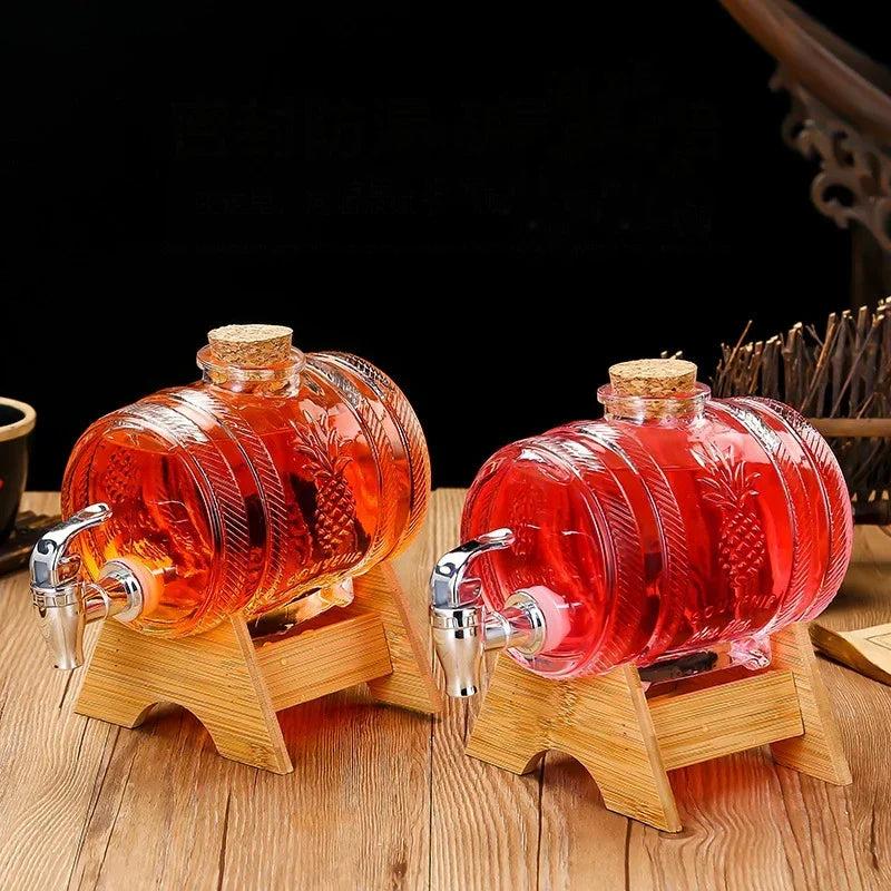 Classical home fashiond glass barrel decanter - With Wooden Support Stand For Liquor, Scotch, Bourbon, whiskey & wine