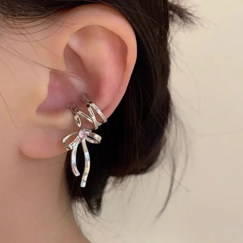 Bowknot Silver Colour Ear Cuff Earrings