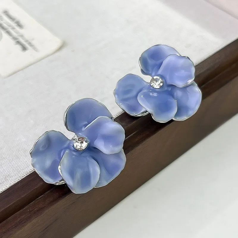 LATS Lovely Red & Blue Flower Stud Earrings