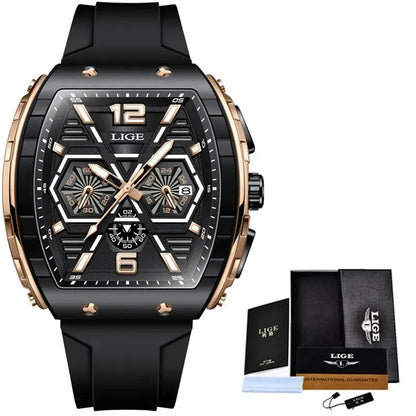 LIGE Quality Luxurious Chronograph Watch - Silicone strap - Quartz Clockwork, Waterproof With Box