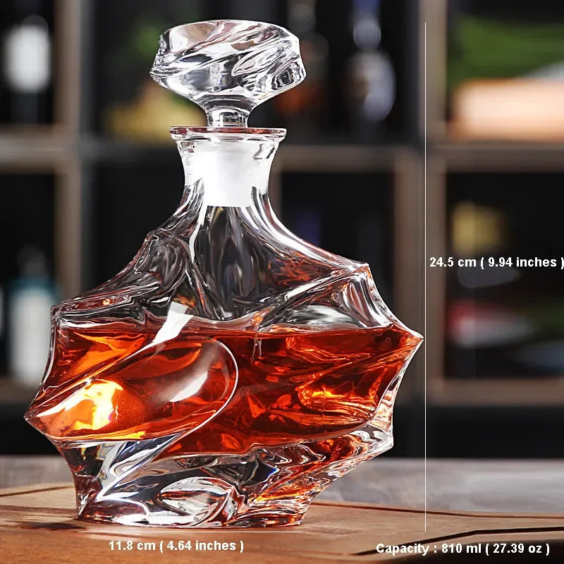 Hellodream luxury bending style Crystal glass lead-free Whiskey Decanter for Liquor Scotch Bourbon 27.39 oz