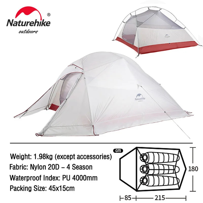 Naturehike Cloud Up 3 People Tent Ultralight 20D Waterproof Outdoor Camping Hiking Travel Tents Backpacking Cycling Sun Shelter