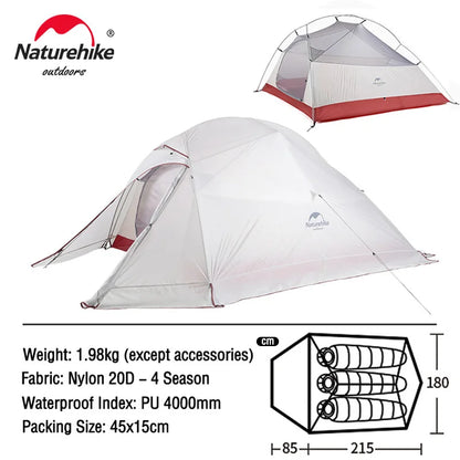 Naturehike Cloud Up 3 People Tent Ultralight 20D Waterproof Outdoor Camping Hiking Travel Tents Backpacking Cycling Sun Shelter