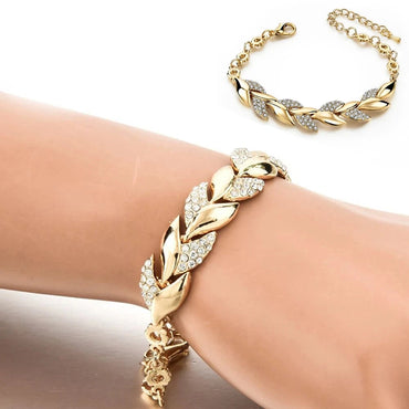 Elegant Leaf Crystal Bracelet For Women Girls - 925 Sterling Silver