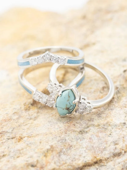 3 Pieces/Set Delicate Plated Multilayer Hollow Turquoise Rings