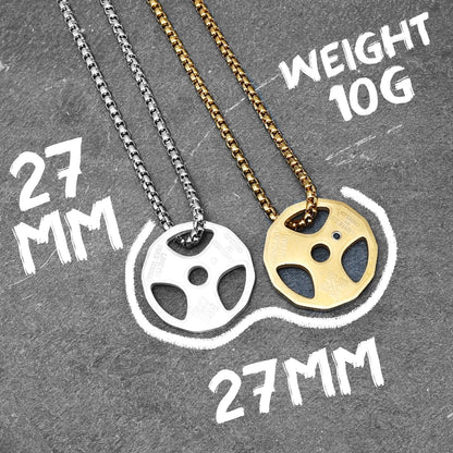 Metal Town Dumbbell Pendant Gold & Silver Steel Chain Necklace