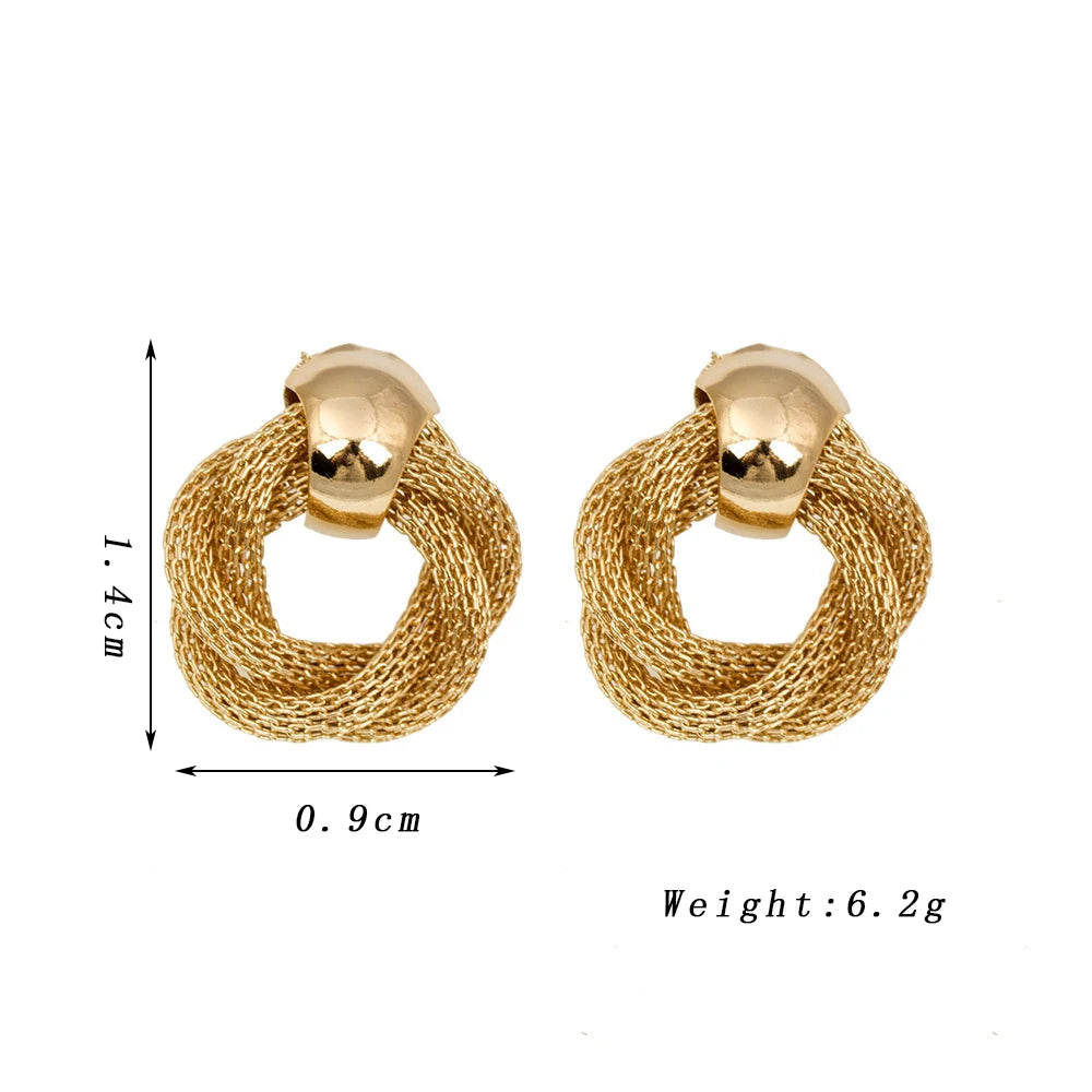 Guangtuo Gold & Silver Metallic Twisted weaving Round Circle Earrings