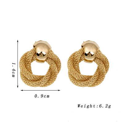 Guangtuo Gold & Silver Metallic Twisted weaving Round Circle Earrings