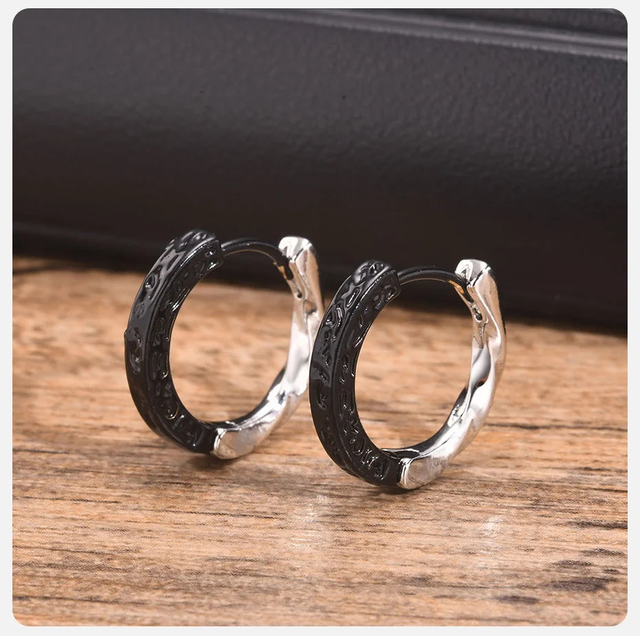 Vnox 1/2PC Stylish Black & Silver Hoop Earrings