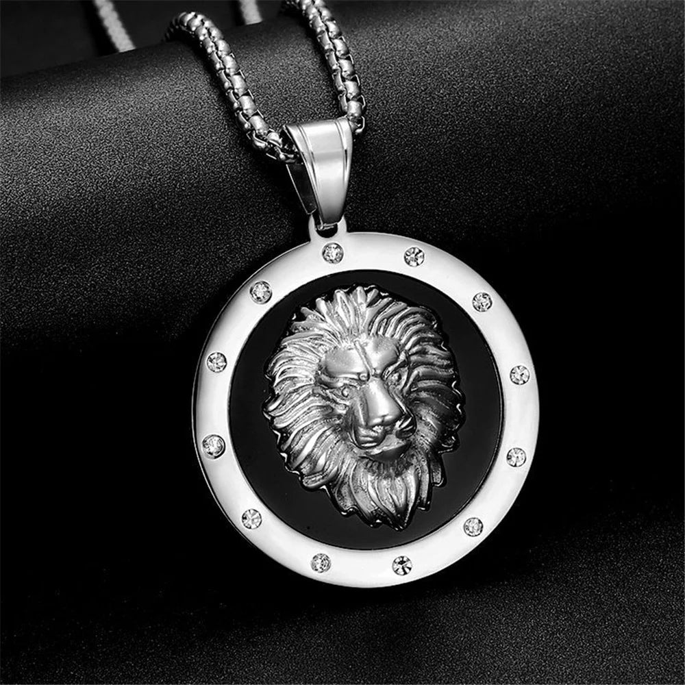 Lion Head Iced Out Pendant With Gold Color Stainless Steel Chain