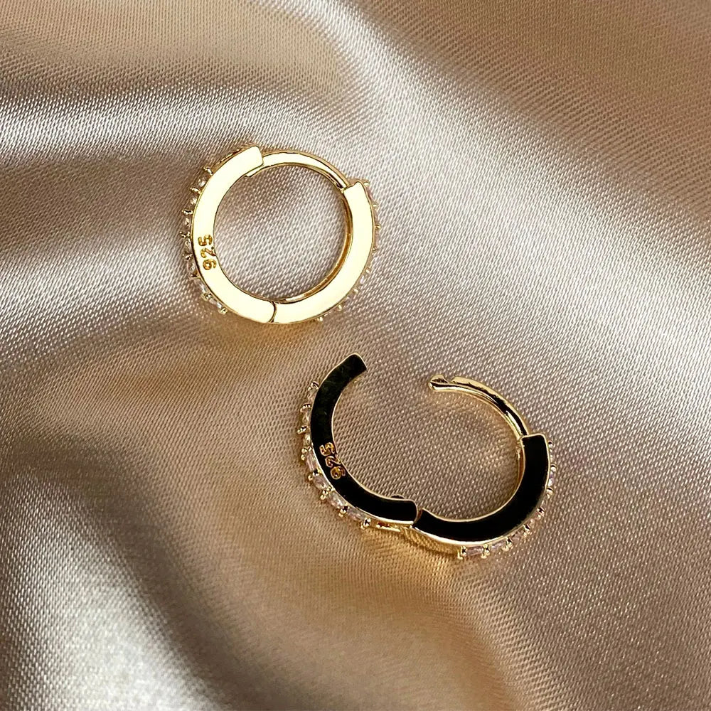 1Pair Stainless Steel Minimal Hoop Earrings With Crystal Zirconia