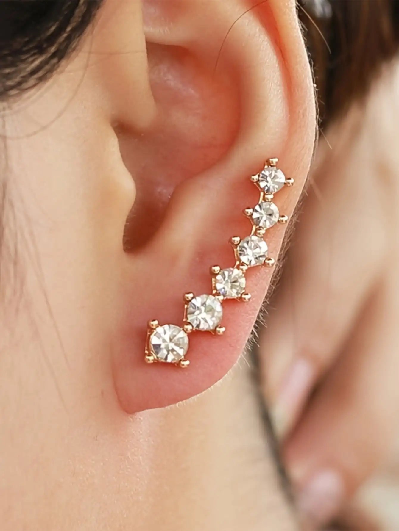 Elegant Multi Colour 6 Gem Rhinestone Ear Clip Earrings