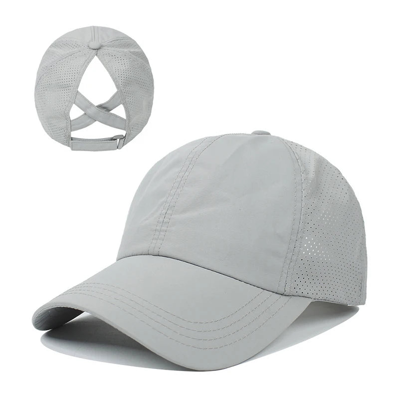 Summer Men & Woman Sport Leisure Cross-Ponytail Mesh cap - Quick-Drying Half-Hollow