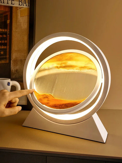 LED quicksand hourglass full circle with stand - Unique Art With Night Light