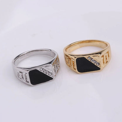 Rings Classic Size 7-12 Good Quality Men Rhineston Jewelry Gold/Silver-Color Black Enamel Male Finger Titanium Stainless Ring