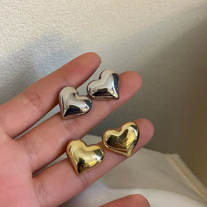 LATS Big & Small Heart Shaped Smooth Surface Stud Earrings In Gold and Silver