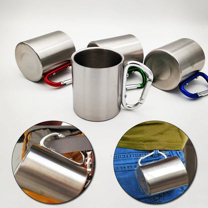 Outdoor 220Ml Stainless Steel Cup With Carabiner Handle For Camping & Hiking