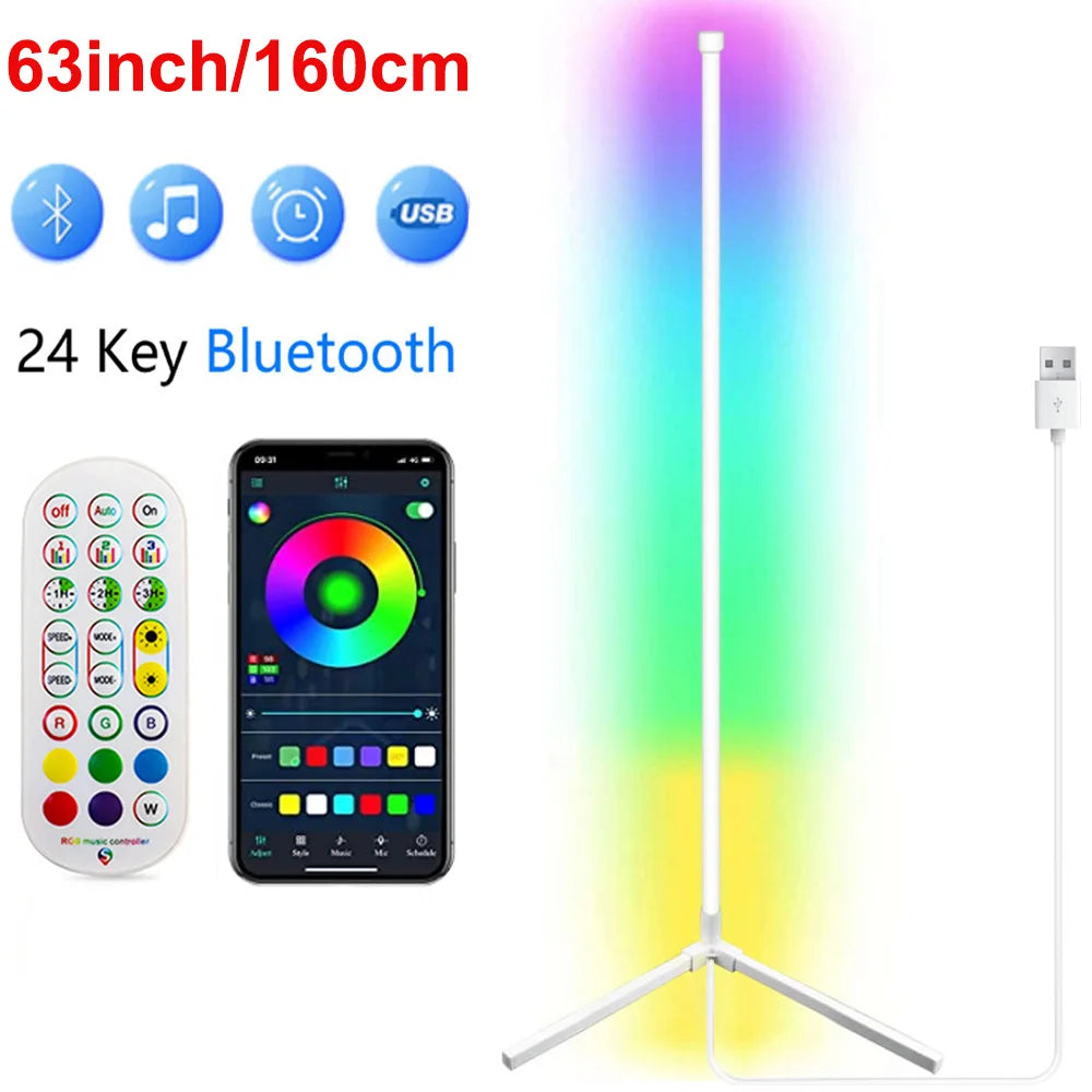 Tuya Smart LED RGB corner Floor Lamp - 160cm, Dimmable RGB and Mood Lighting.