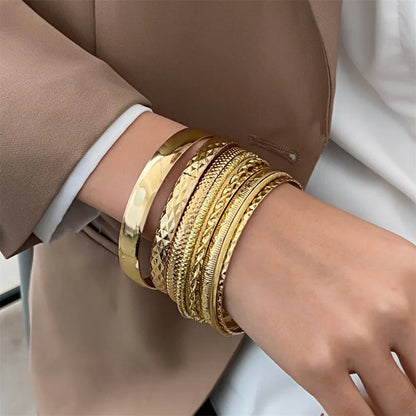 Fashion Gold & Silver Color Stainless Steel Bracelets for Women - Twist Texture Bangles