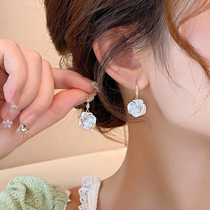 LATS White Flower Uniquely Folded Stud Multi-layered Earrings In Different Styles