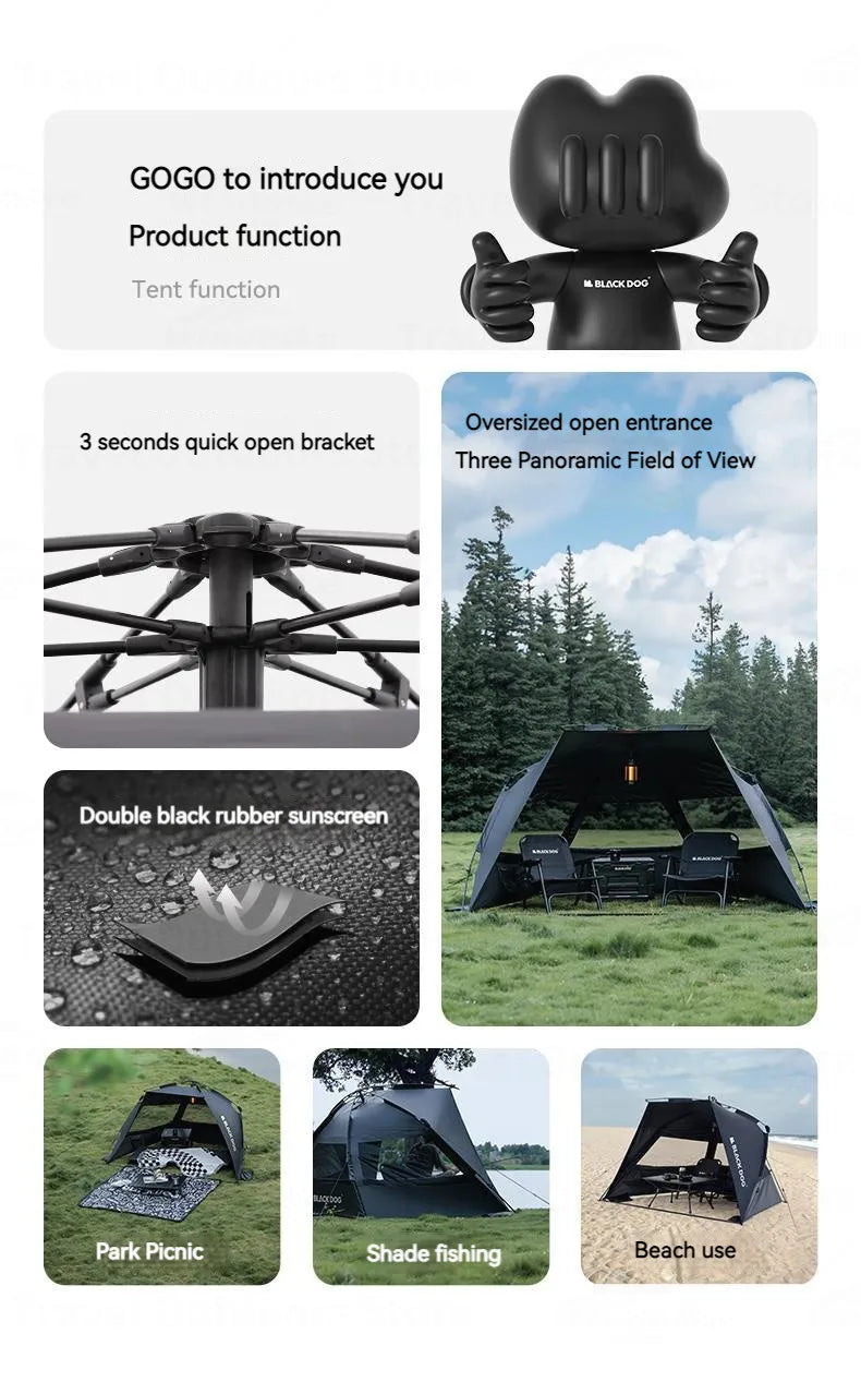 Naturehike Black Automatic Sunshade Camping Dome Tent For 2-3 People Outdoor portable 150D Waterproof 3000mm