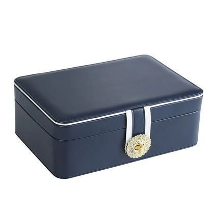 Large PU Leather Double Layer Jewelry Box For 56 earrings, 15 rings, 8 necklaces & 6 watches or bracelets