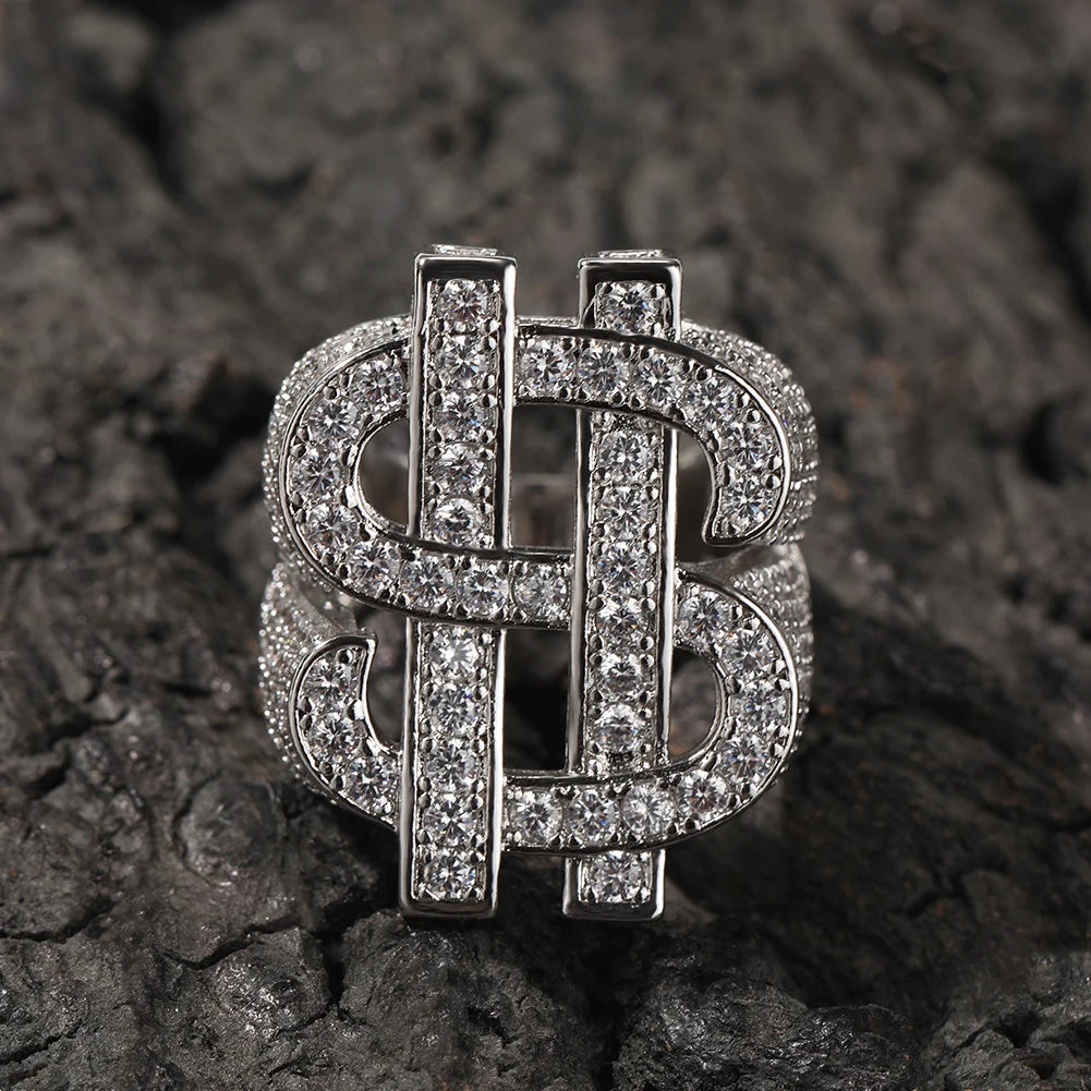 THE BLING KING Luxury Dollar Sign Iced Out Cubic Zirconia Ring