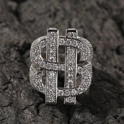 THE BLING KING Luxury Dollar Sign Iced Out Cubic Zirconia Ring