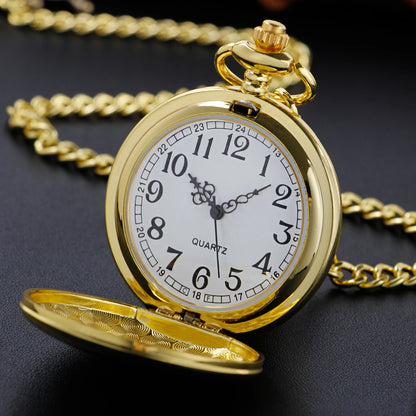 Number Dial - Smooth steel Quartz Pocket Watch Vintage number dial Pocket & Necklace watch pendant (37CM Fob Chain)