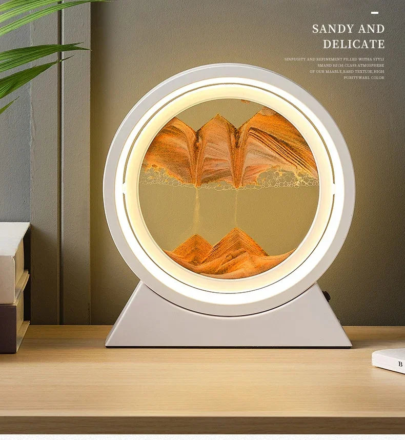 LED quicksand hourglass full circle with stand - Unique Art With Night Light