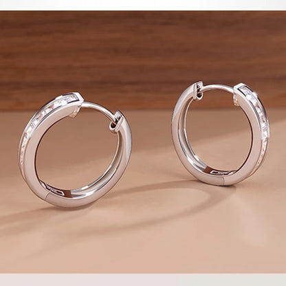 Beautifull 925 Sterling Silver Circle Shaped Shining Zircon Earrings