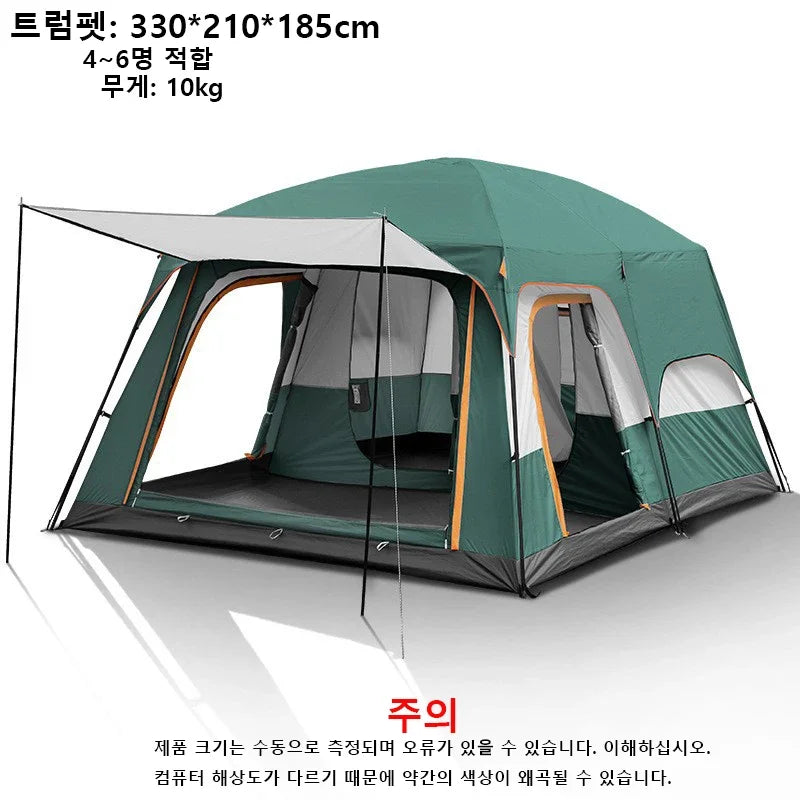 Outdoor Camping Family Tent 3-12 Persons - Double Layers Oversize 2 Rooms Thickened Rainproof.