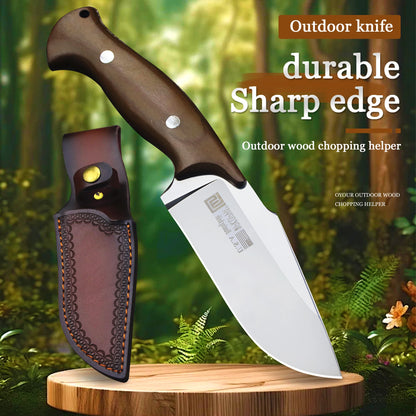 WPKOPYA 440C Steel Fixed Blade Knife – High-Quality Red Rosewood Handle Knife for Woodworking, Survival & Outdoor Activities