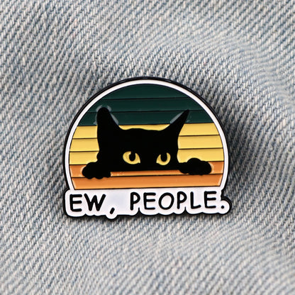 Ew,People Funny Black Cat Enamel Pin Brooches For Women Lapel Pins Badge on Backpack Costume Accessories Jewelry Vintage Gift