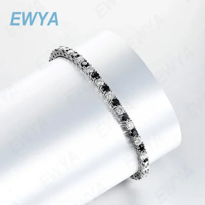 EWYA Full Moissanite Bracelet for Men Women - GRA Certified Real 3/4/5/6.5MM Black&White Moissanite Original 925 Silver Link Bracelets