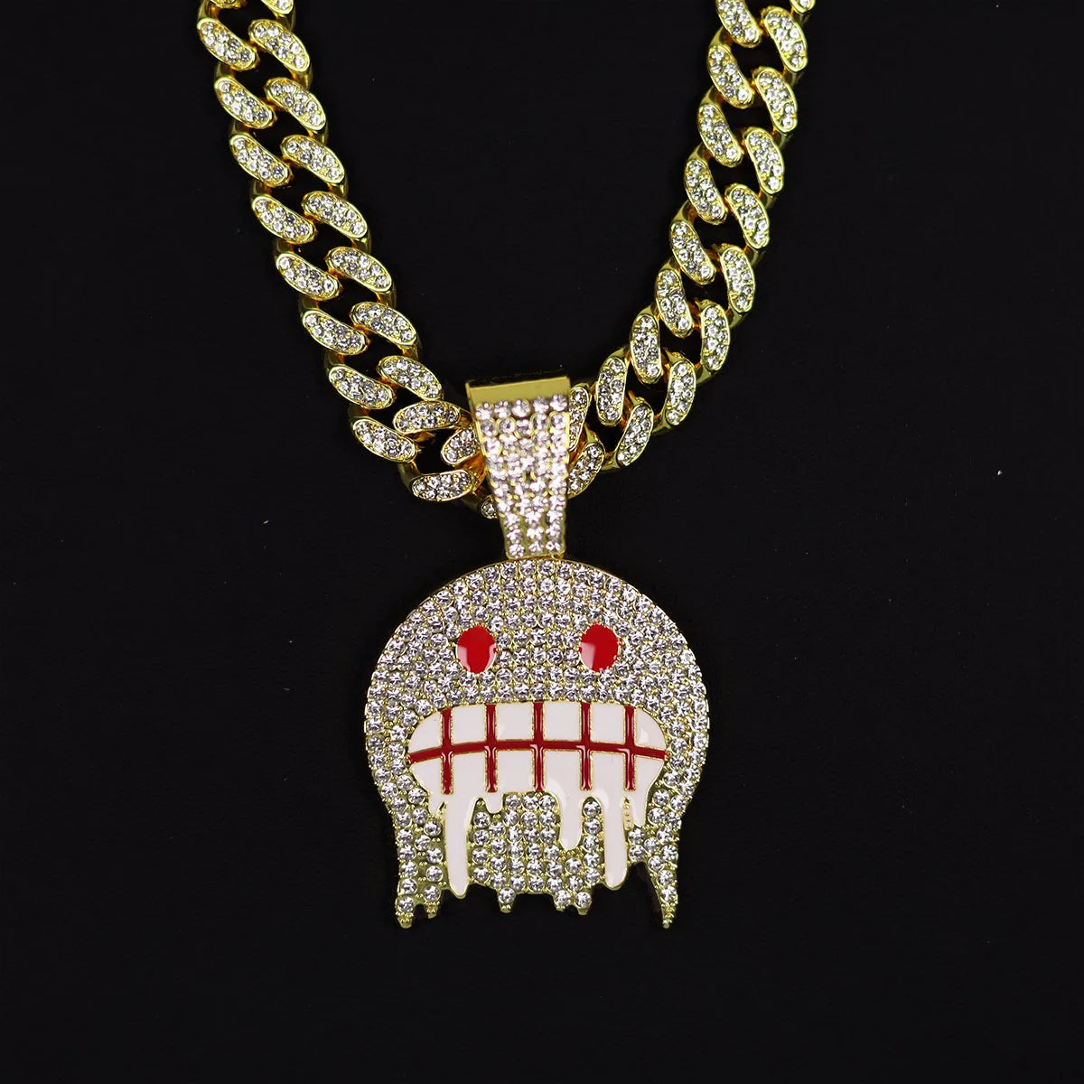 Fashion Iced Out Cuban Chain In Gold & Silver With Ghost Pendant