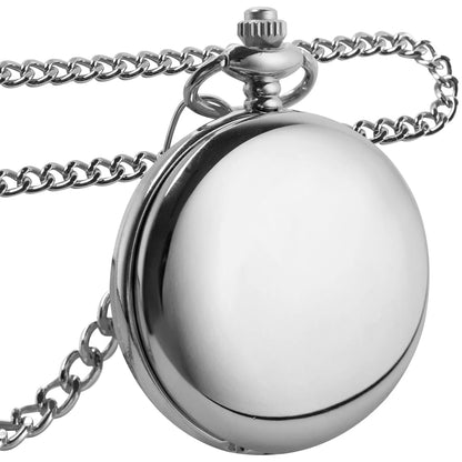 Number Dial - Smooth steel Quartz Pocket Watch Vintage number dial Pocket & Necklace watch pendant (37CM Fob Chain)