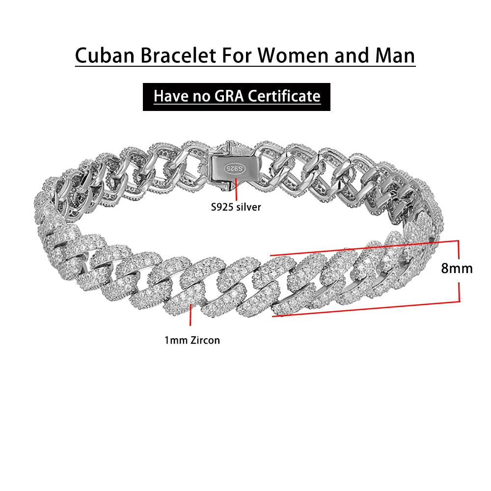 2 Row 8MM Silver or Gold color  Cuban Bracelet  For Women Jewelry S925 Plated 18K color