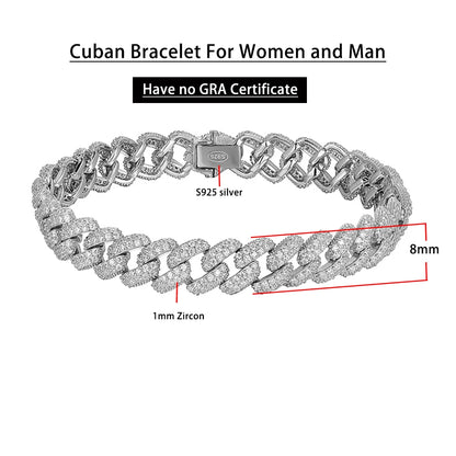 2 Row 8MM Silver or Gold color  Cuban Bracelet  For Women Jewelry S925 Plated 18K color