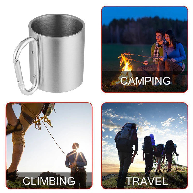 Outdoor 220Ml Stainless Steel Cup With Carabiner Handle For Camping & Hiking