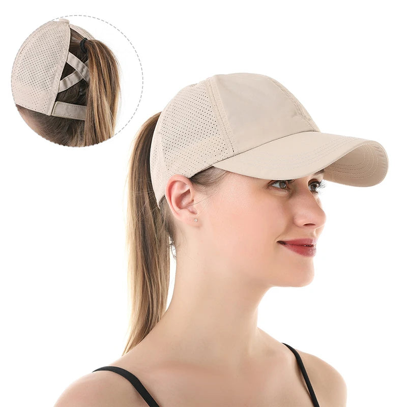 Summer Men & Woman Sport Leisure Cross-Ponytail Mesh cap - Quick-Drying Half-Hollow