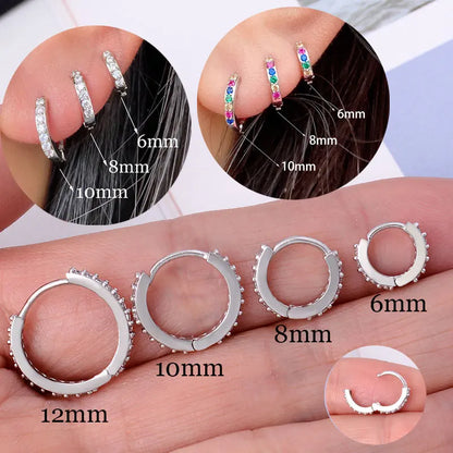 1Pair Stainless Steel Minimal Hoop Earrings With Crystal Zirconia