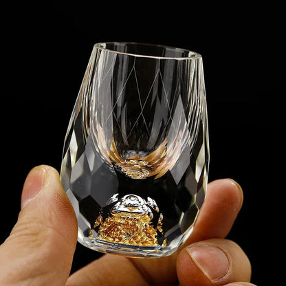 Luxury Crystal Glass Vodka Sake Shochu Bar Liqueur Double Bottom Gold Foil Glass Tea Cup High-end Gift Hard Liquor Wine Glasses