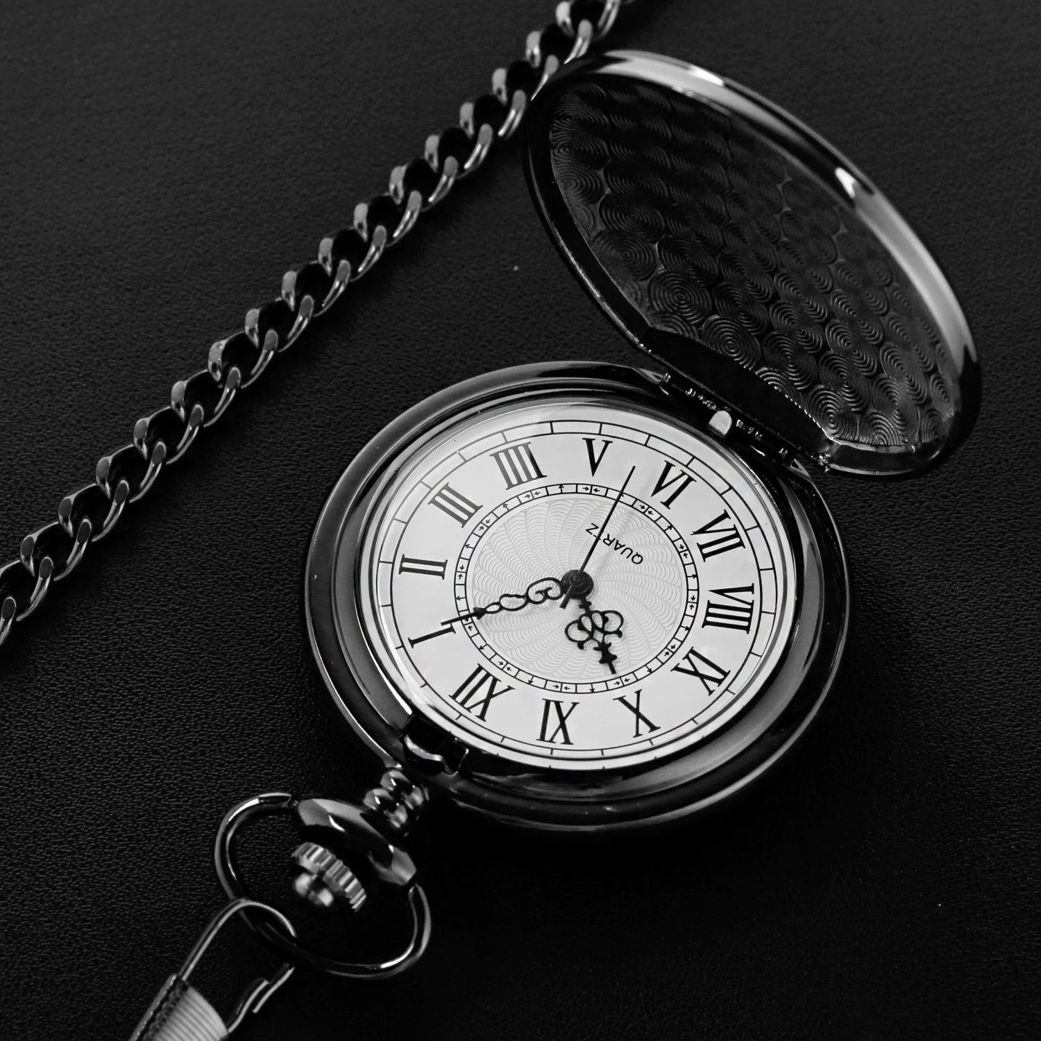 Number Dial - Smooth steel Quartz Pocket Watch Vintage number dial Pocket & Necklace watch pendant (37CM Fob Chain)