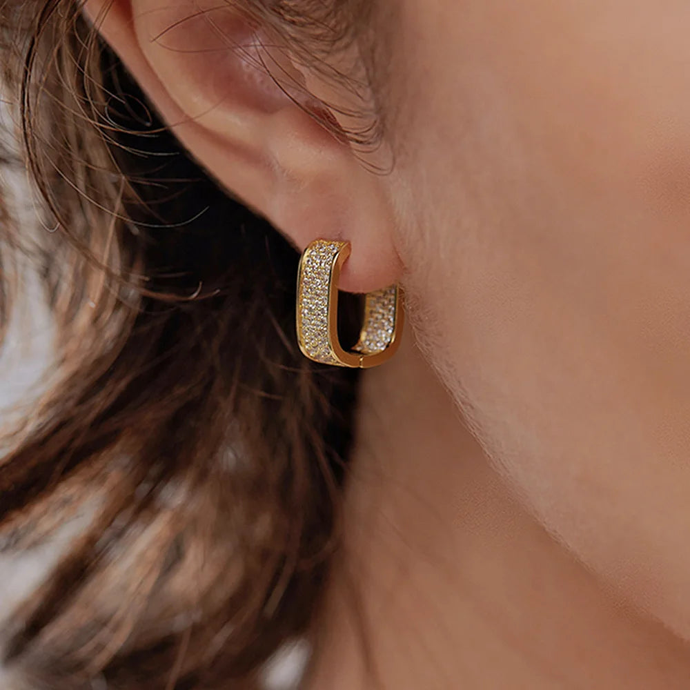 Huitan Iced Out Gold/Rose Colour CZ Hoop Earrings