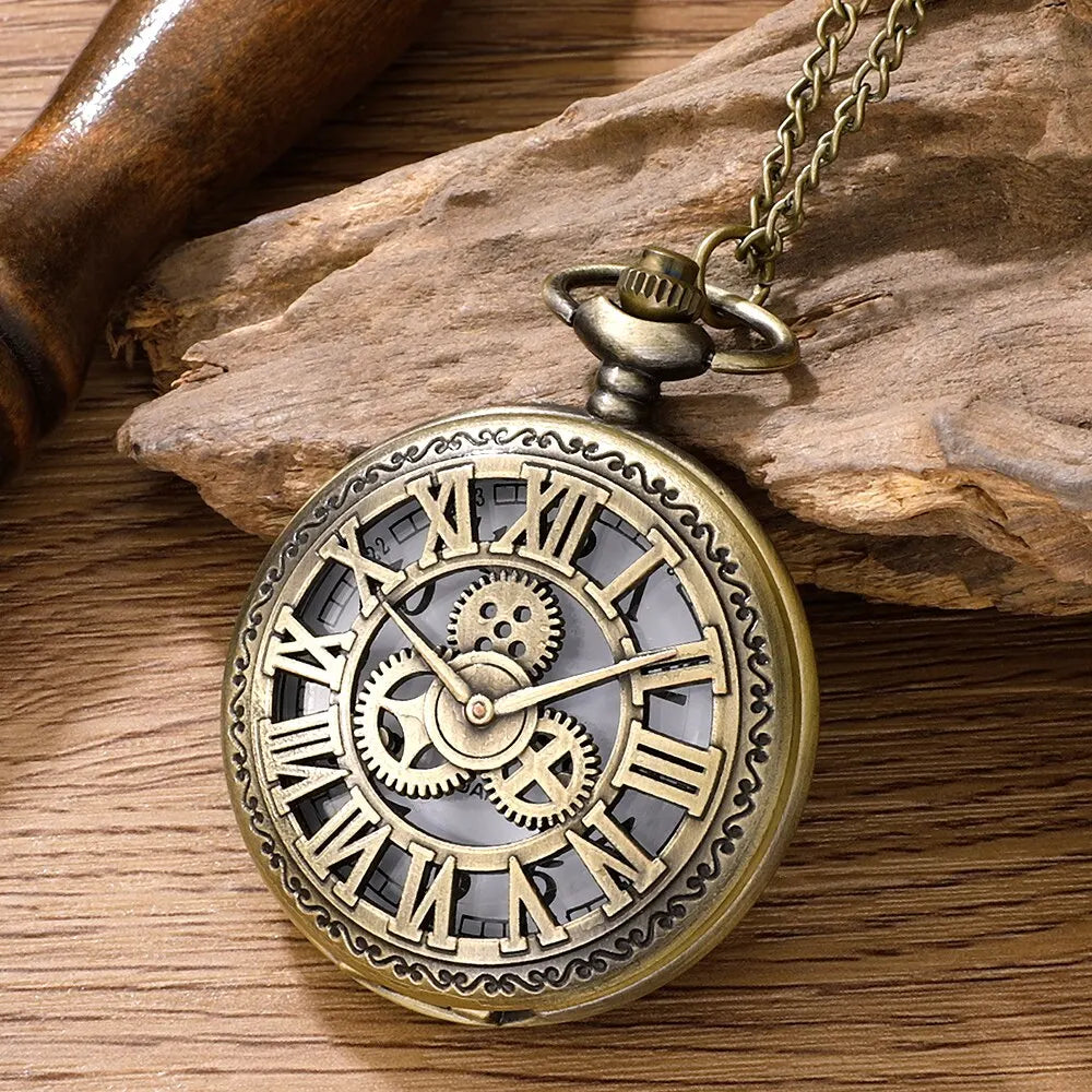 Bronze Antique Steampunk Vintage Numerals Quartz Pocket & Necklace watch Pendant